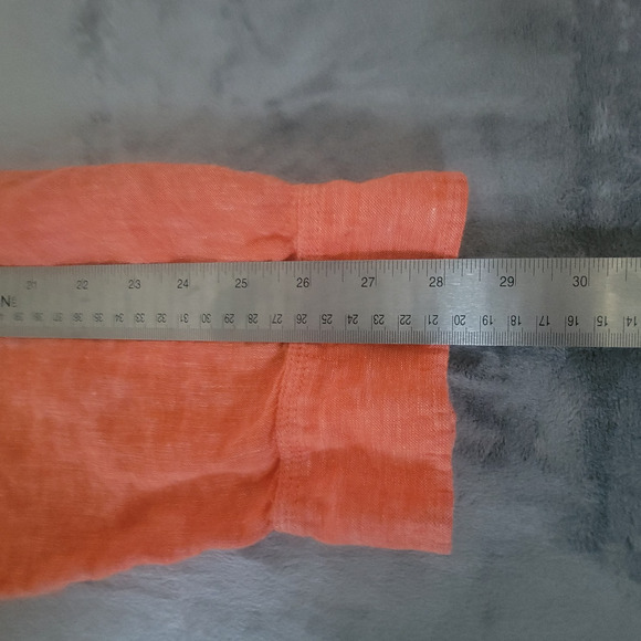 Talbots Popover Shirt Plus 3X Linen Long Sleeve Roll Tab 100% Linen Top Orange - Picture 10 of 12